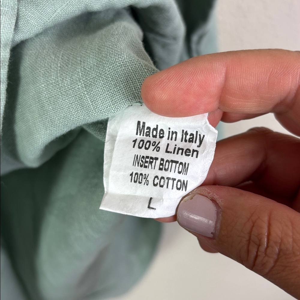 Terzo Millennio 100% Linen Green Top Roll Up Sleeves Blouse Relaxed Fit size L - Picture 5 of 11